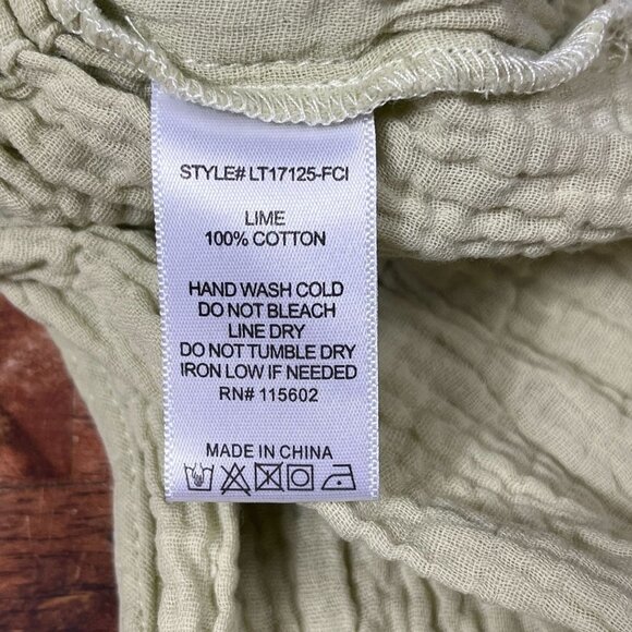 Lush Cotton Gauze Open Back Long Sleeve Top Womens S Chartreuse Boho Cottage - Picture 9 of 12